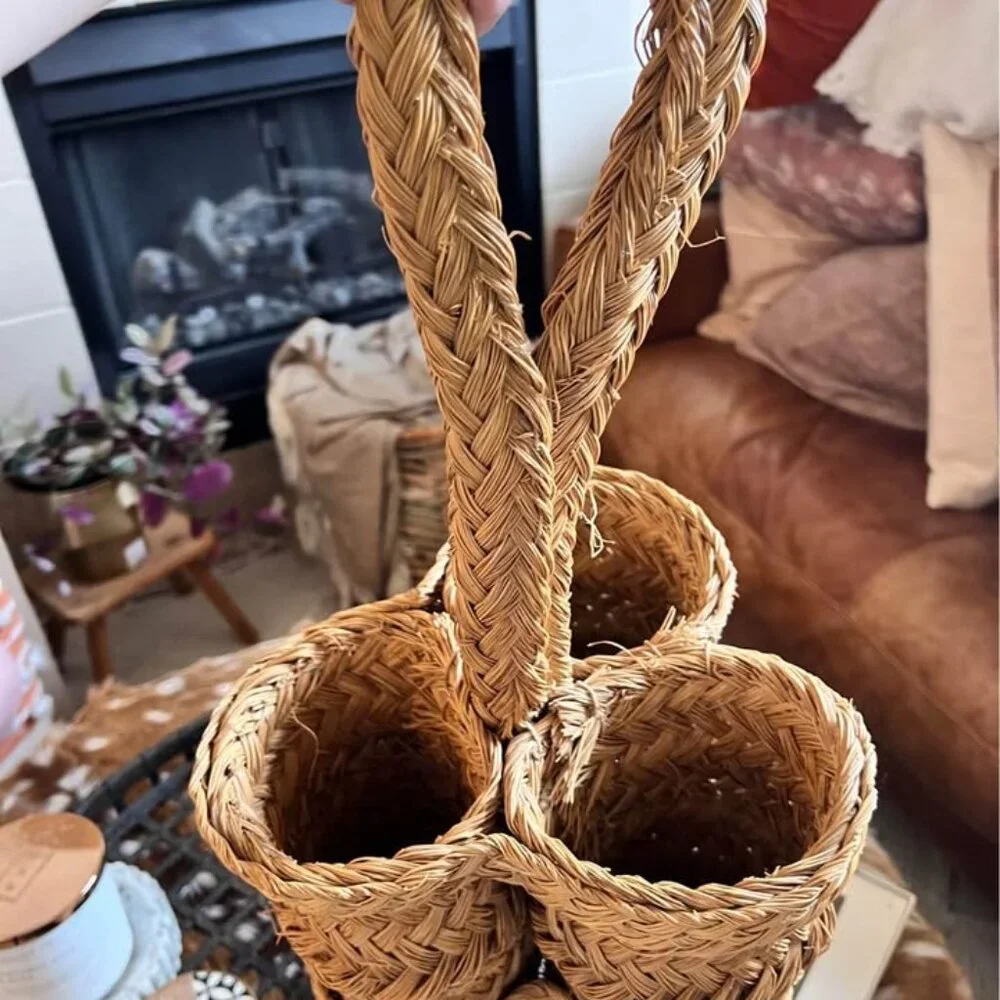 Ranch Craft Originals Woven Rope Coastal Cottage Utensil Caddy or Wine Carrier